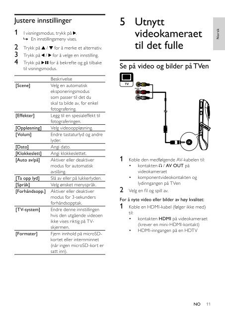 Philips Cam&eacute;ra HD - Mode d&rsquo;emploi - NOR