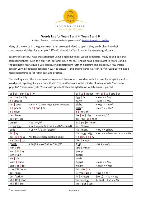 Words List For Years 3 And 4 Years 5 And 6