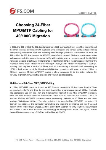 Choosing 24-Fiber MPOMTP Cabling for 40100G Migration