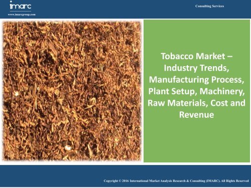 Tobacco Market Trends and Forecast Report for 2016-2021