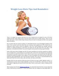 Weight Loss Diets Tips And Reminders