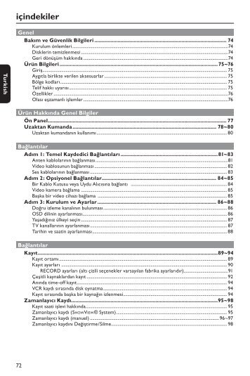 Philips Lecteur/enregistreur DVD/MagnÃ©toscope - Mode dâemploi - TUR