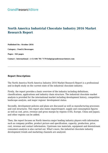 North America Industrial Chocolate Industry 2016 Market Research Report