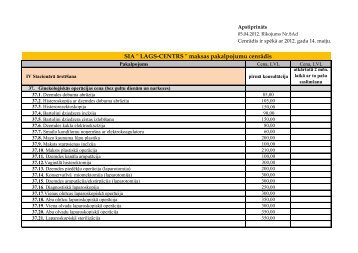 SIA " LAGS-CENTRS " maksas pakalpojumu cenrādis