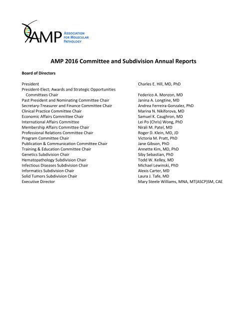 AMP 2016 Committee and Subdivision Annual Reports