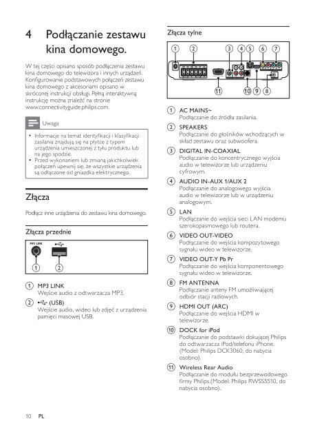 Philips Home Cin&eacute;ma 5 enceintes - Mode d&rsquo;emploi - POL