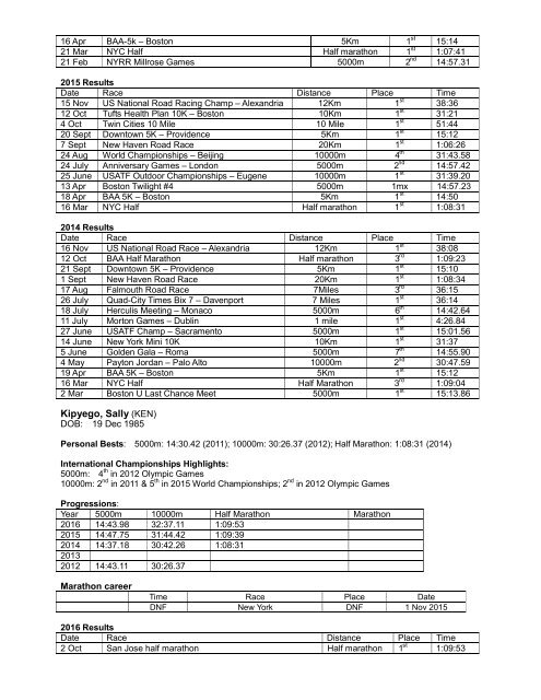 2016 New York Marathon Statistical Information