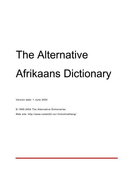 The Alternative Afrikaans Dictionary - The Alternative Dictionaries