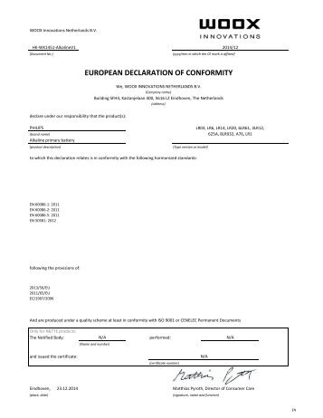 Philips Power Alkaline Pile - DÃ©claration de conformitÃ© - AEN