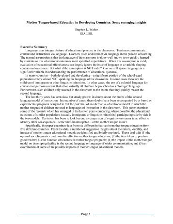 Mother Tongue-based Education in Developing Countries: Some ...