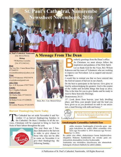 Namirembe Cathedral Newssheet - November 6, 2016