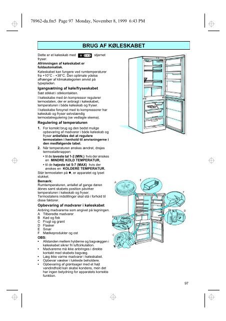 KitchenAid BFF 845 - Fridge/freezer combination - BFF 845 - Fridge/freezer combination DA (853975515000) Istruzioni per l'Uso