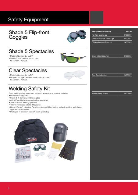 Lincoln Electric Safety Equipment Catalogue