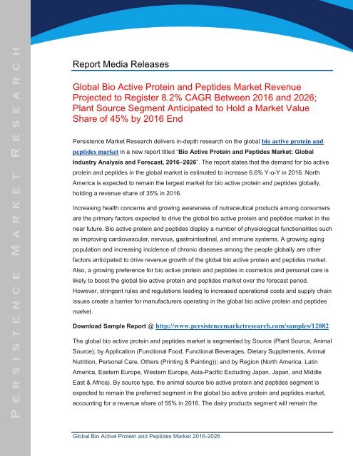 Bio Active Protein and Peptides Market Global Size