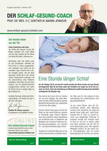 DER SCHLAF-GESUND-COACH | Ausgabe September & Oktober 2016