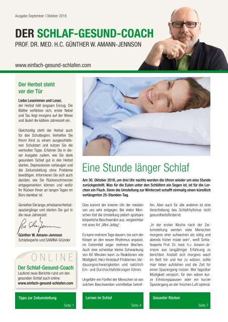 DER SCHLAF-GESUND-COACH | Ausgabe September & Oktober 2016