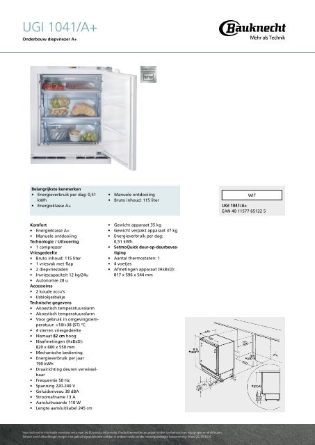 KitchenAid UGI 1041/A+ - Freezer - UGI 1041/A+ - Freezer FL (855395201000) Product data sheet