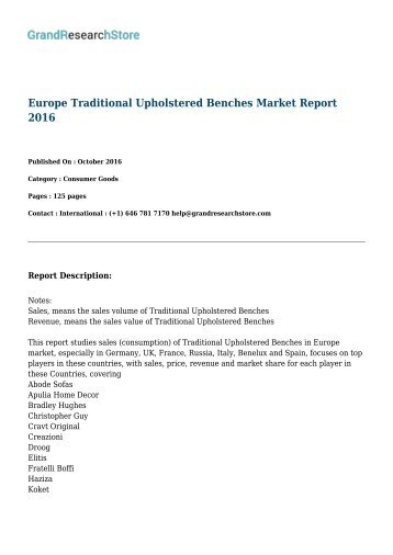 Europe Traditional Upholstered Benches Market Report 2016 