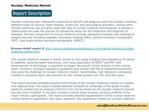 Nuclear Medicine Market: Dynamics, Forecast, Analysis and Supply Demand 2015-2020