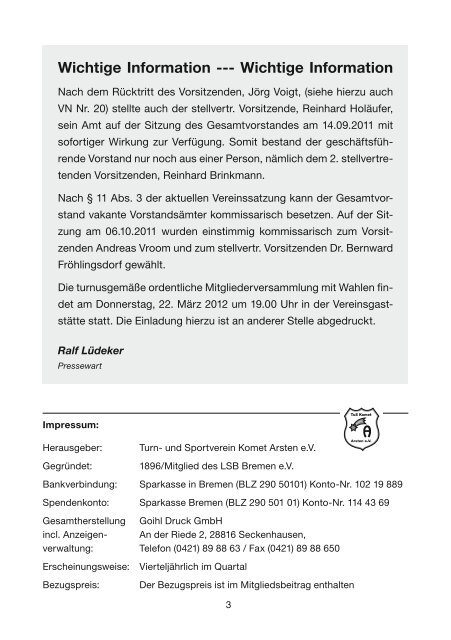 Heft Nr. 21 vom Dezember 2011 - TuS Komet Arsten