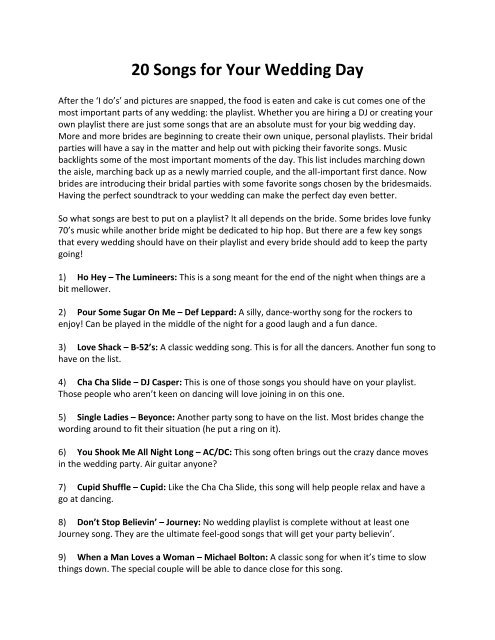 20 Songs For Your Wedding Day