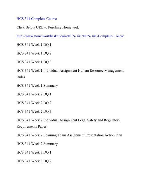 HCS 341 Complete Course