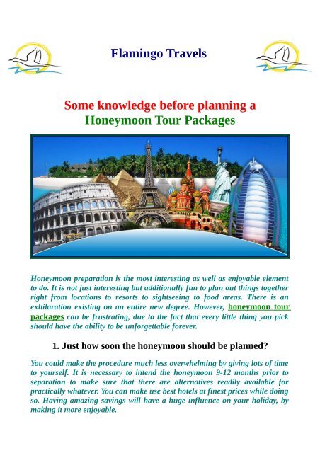 Some knowledge before planning a Honeymoon Tour Packages