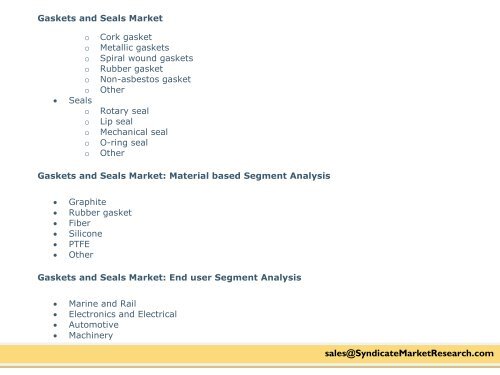 Gaskets and Seals Market: Dynamics, Forecast, Analysis and Supply Demand 2015-2020