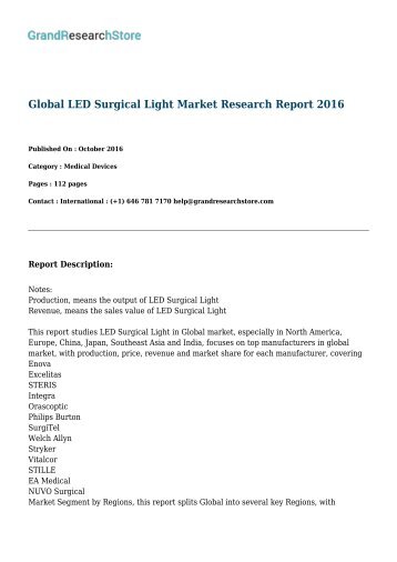 Global LED Surgical Light Market Research Report 2016 
