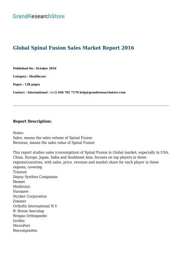 Global Spinal Fusion Sales Market Report 2016 