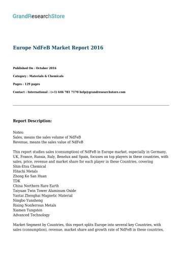 Europe NdFeB Market Report 2016