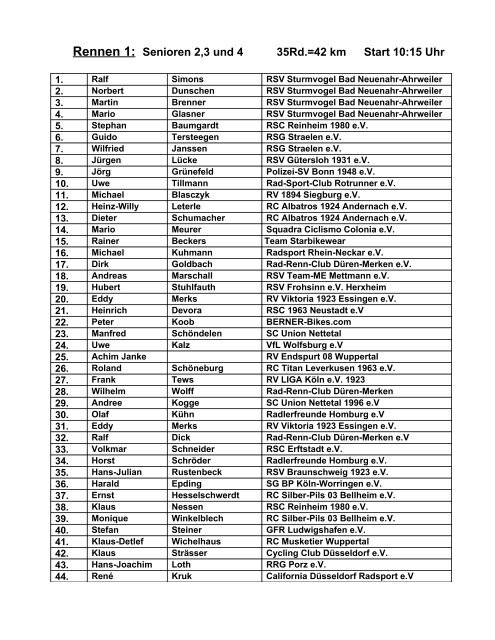 Rennen 1: Senioren 2,3 und 4 - RSV Sturmvogel eV