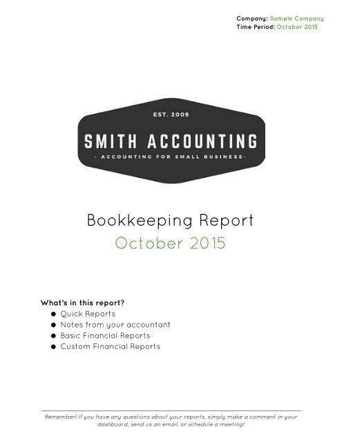 Sample Monthly Report - White Label Smith Accounting