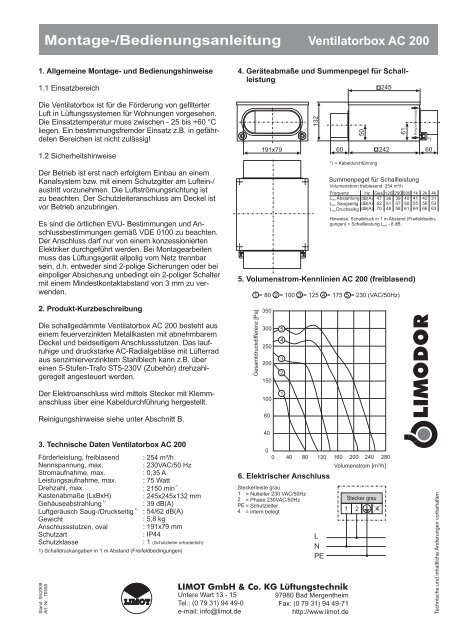 Montage-/Bedienungsanleitung Ventilatorbox AC 200 - Limot