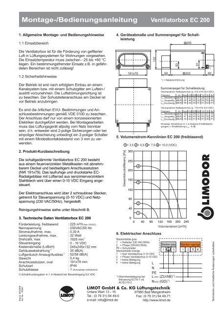 Montage-/Bedienungsanleitung Ventilatorbox EC 200 - Limot