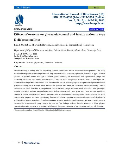 Effects of exercise on glycaemic control and insulin action in type II ...