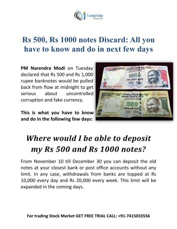 Effect on Stock Market As Rs 500 and Rs 1000 Notes get Scrapped-TradeIndia Research