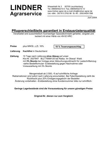 Pflugverschleißteile garantiert in Erstausrüsterqualität