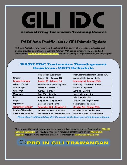 PADI Asia Pacific Update the PADI IDC Indonesia in the Gili Islands 2017