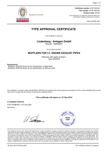 TYPE APPROVAL CERTIFICATE - Lindenberg-Anlagen GmbH