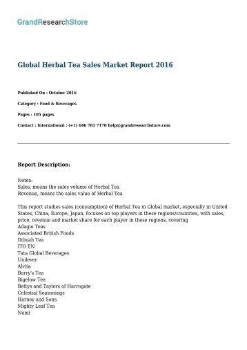 Global Herbal Tea Sales Market Report 2016 