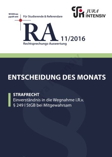 RA 11/2016 - Entscheidung des Monats