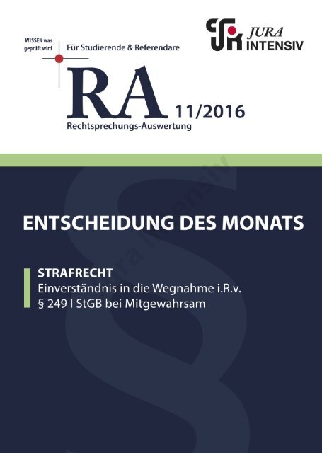 RA 11/2016 - Entscheidung des Monats