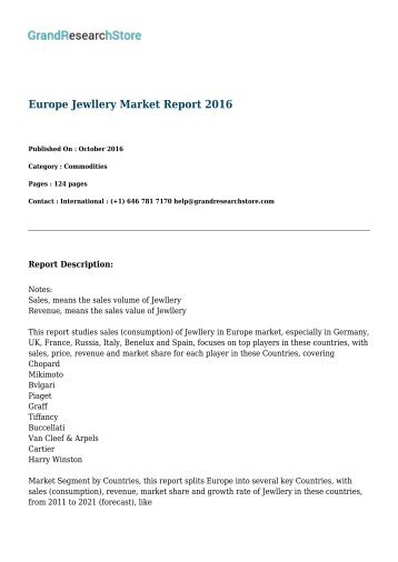 Europe Jewllery Market Report 2016