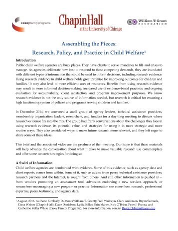 Assembling the Pieces Research Policy and Practice in Child Welfare