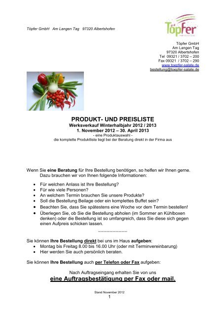 Angebots- und Preisliste Winterhalbjahr 2012 OHNE ... - Töpfer GmbH
