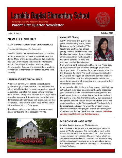 LBES First Quarter 2016-2017 Newsletter