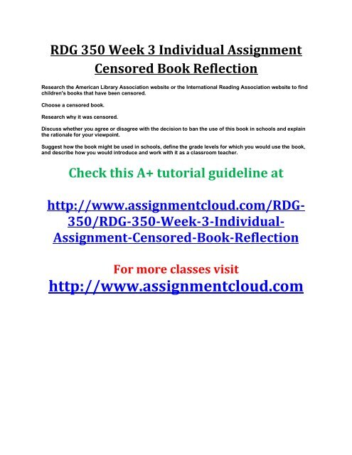 UOP RDG 350 Week 3 Individual Assignment Censored Book Reflection