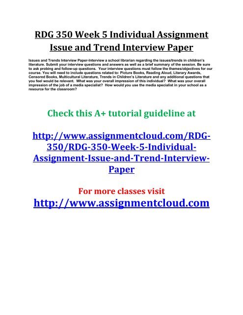 UOP RDG 350 Week 5 Individual Assignment Issue and Trend Interview Paper