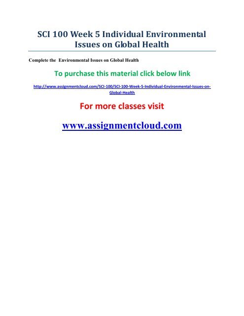 uop SCI 100 Week 5 Individual Environmental Issues on Global Health